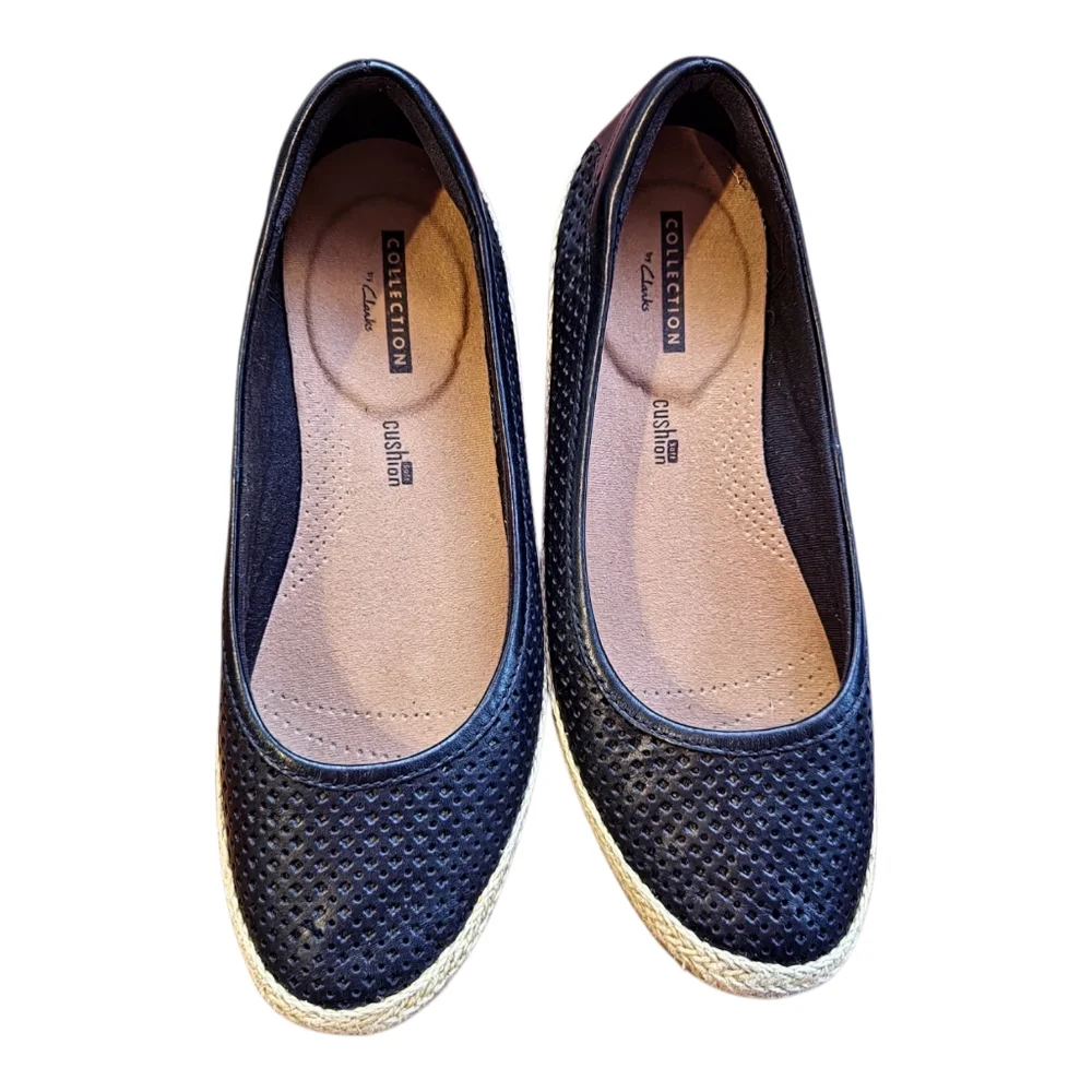 Collection By Clarks Danelly Adira Black Leather Espadrille Ballet Flats‎ 7M
